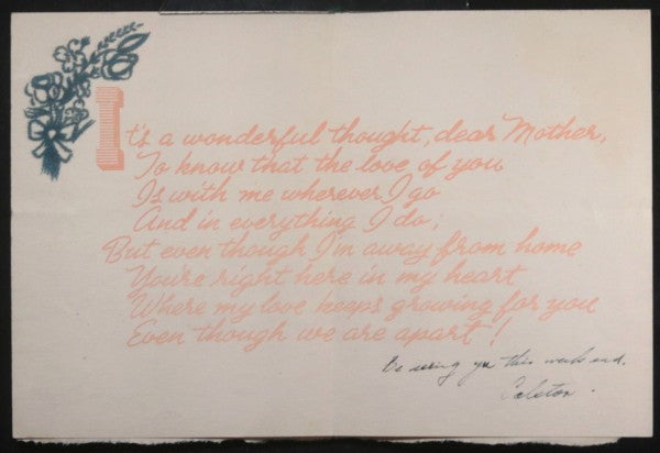  Canada RCAF printed card for airmen to send to Mother