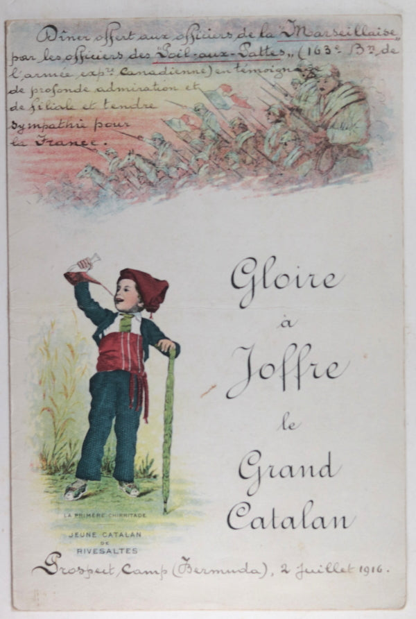 1916 WW1 Bermuda dinner menu for 163rd Regiment (C.E.F. Canada)