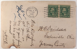 1918 USA photo postcard Marietta Ohio car dealer Ford Overland Haynes