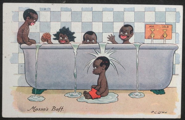 c.1910s UK postcard black children in bathtub. Image by F.G. Lewin