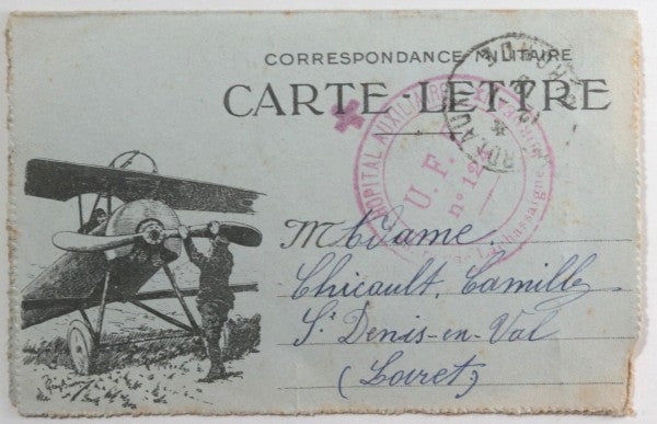 1918 France Guerre 14-18 lettre soldat envelope illustré avec biplan