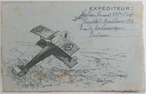 1918 France Guerre 14-18 lettre soldat envelope illustré avec biplan