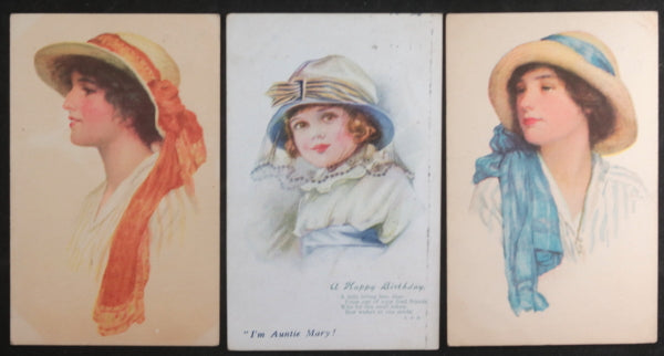 1902-21 UK three postcards glamorous ladies Vivian Mansell Co.