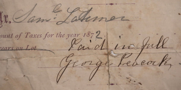 1872 Canada Innisfil Ontario receipt payment taxes Sam Latimer