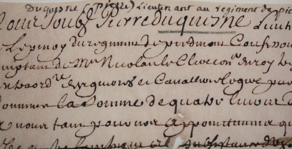 1674 quittance Pierre Duquesne lieutenant régiment de Piémont