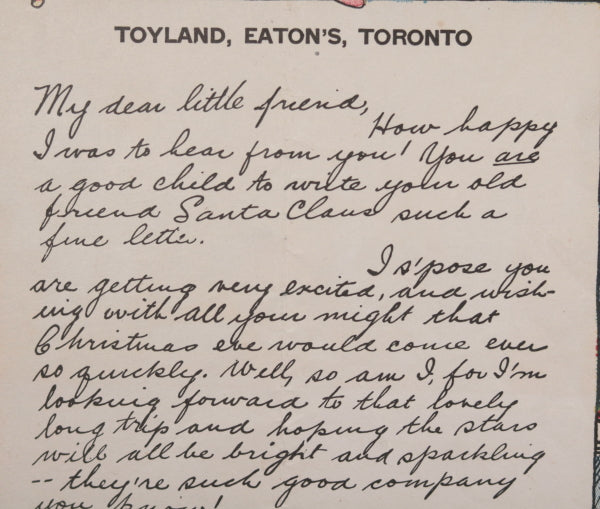 Canada Toronto vintage Eaton’s letter from Toyland Santa