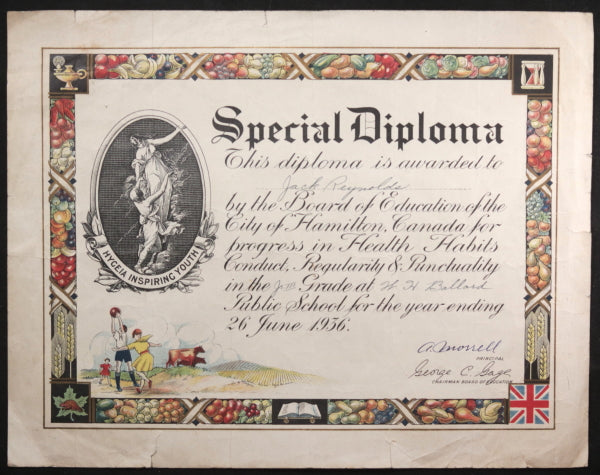 1936 Canada Hamilton ON Health Habits Diploma Public School
