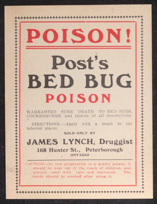 Vintage Canada paper warning for Bed Bug Poison c. early 1900s