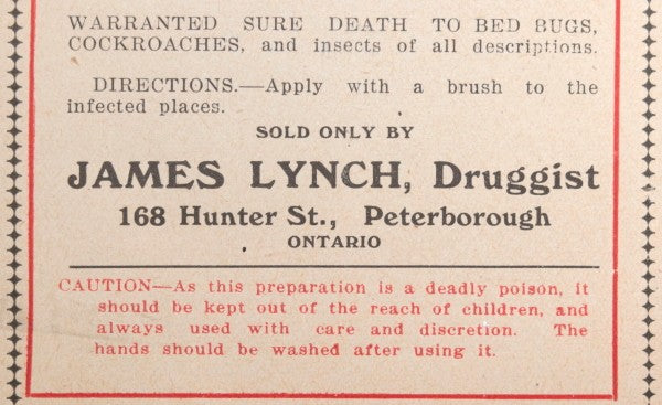 Vintage Canada paper warning for Bed Bug Poison c. early 1900s