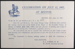 1907 Canada Beeton ON Orange Lodge commemoration 'Battle of the Boyne’ 