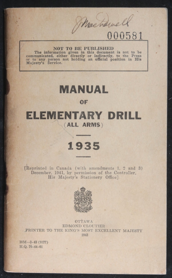 1943 Canada WW2 ‘Manual of Elementary Arms’