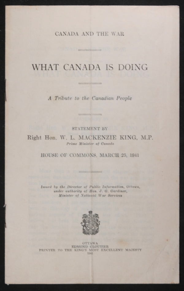 1941 Canada WW2 patriotic speech Prime Minister W. L. Mackenzie King