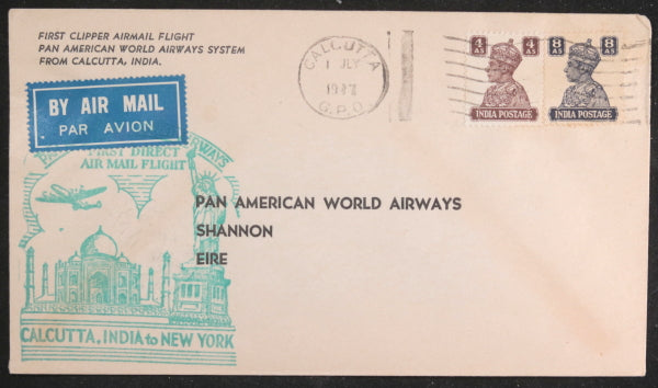 1947 Pan Am Clipper First Flight cover from Calcutta to NYC