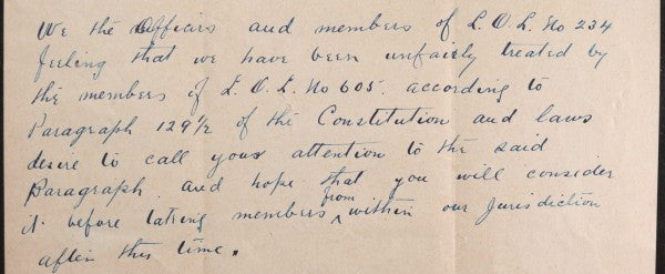 1905 Canada Stroud ON letter Loyal Orange Lodge, stealing members