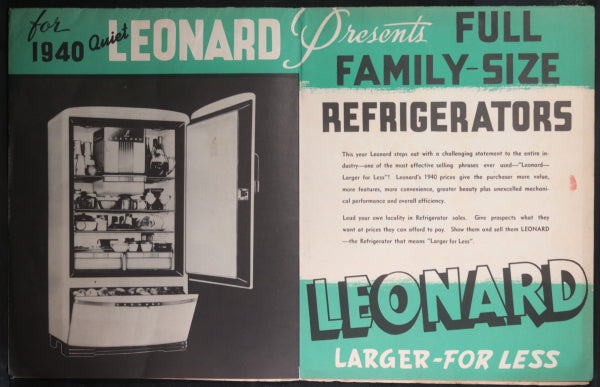 1940 Canada large advertising poste4r for Leonard refrigerators