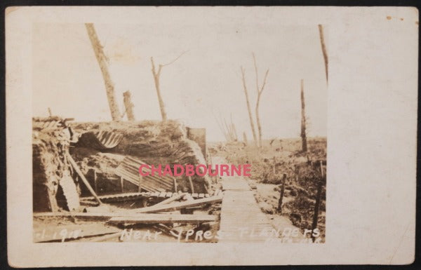 1918 WW1 Ypres photo postcard defensive positions and wood walkways