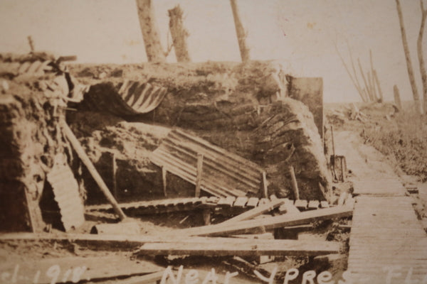 1918 WW1 Ypres photo postcard defensive positions and wood walkways