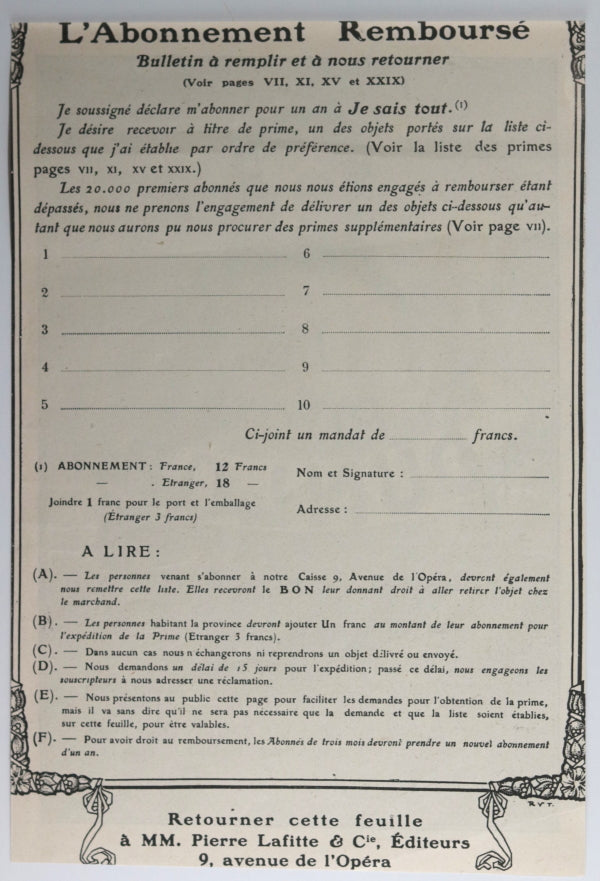 c.1905  France magazine advertising for Dunlop tires