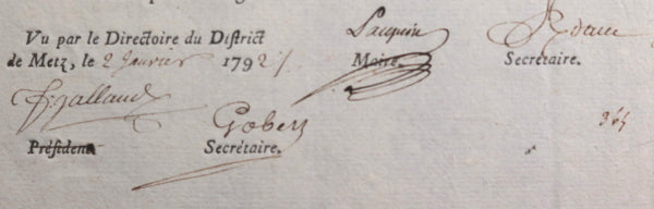 1792 Metz certificat de résidence Adj. Général Paris d’Illins