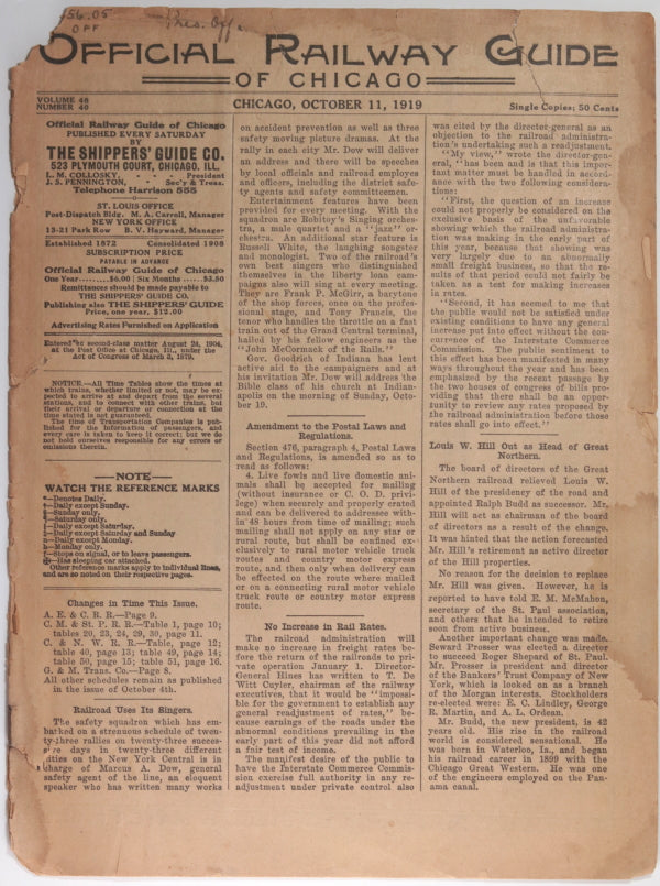 1919 USA Official Railway Guide of Chicago