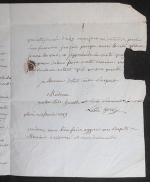 1789 France lettre à Madame de Bênazê (Bretagne), rêcoltes de blê