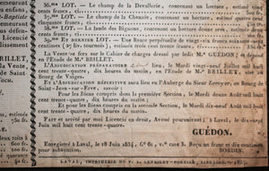 1834 France St. Jean-sur-Evre affichette Vente par Licitation