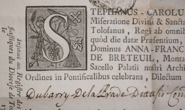 1761 France Toulouse ordination de Dubarry de la Prade