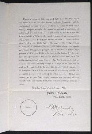 1909 Canada Sturgeon Falls ON Loyal Orange Lodge – education $
