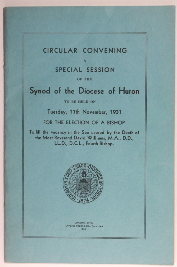 1931 Canada London ON pamphlet synod election new bishop Huron Diocese
