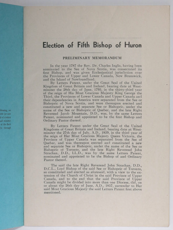 1931 Canada London ON pamphlet synod election new bishop Huron Diocese