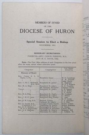 1931 Canada London ON pamphlet synod election new bishop Huron Diocese