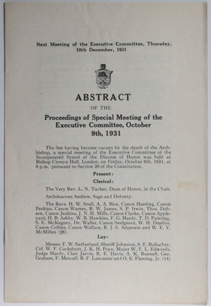 1931 Canada London ON pamphlet synod election new bishop Huron Diocese