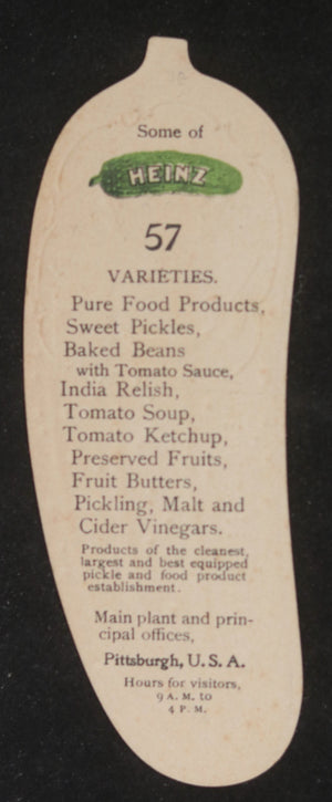 c.1900 USA Pittsburgh Heinz Sweet Pickles trade card '57 varieties' 