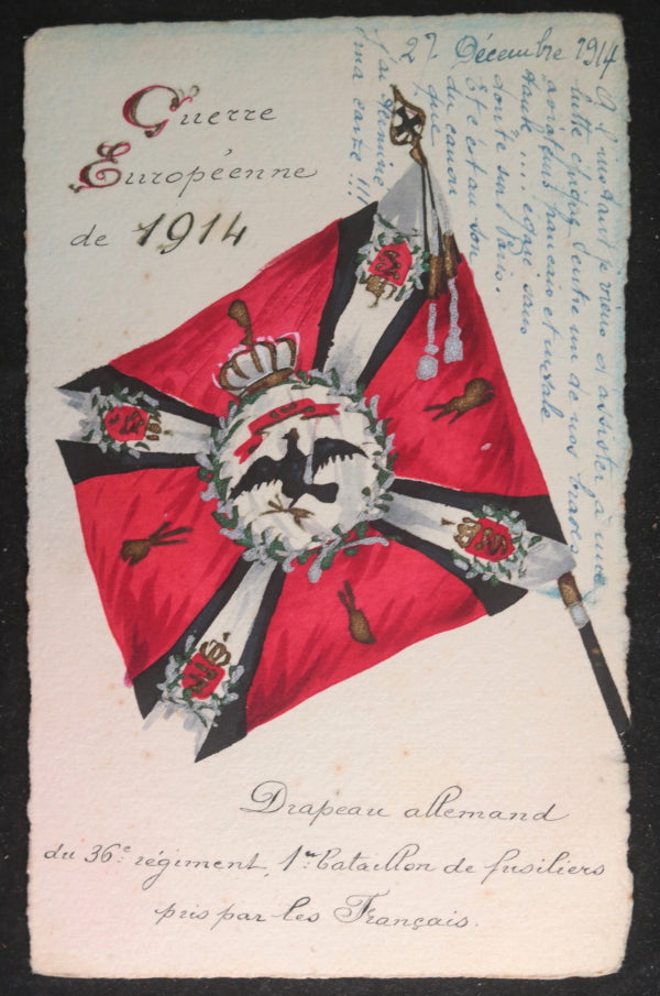 1914 France Guerre 14-16 carte postale dessin unique drapeau allemand