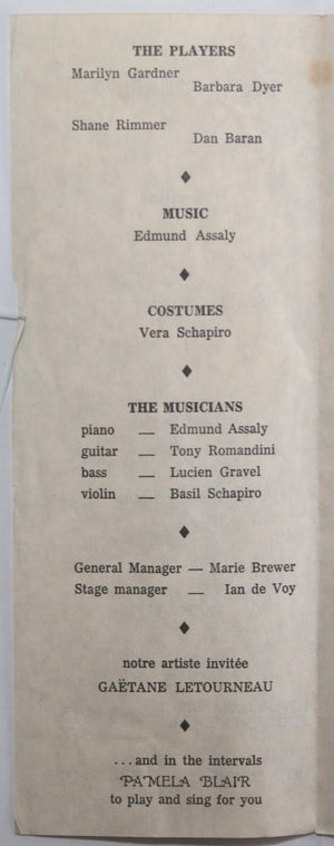 1961 Montreal programme music event Chez  Desjardins +  Molson ad