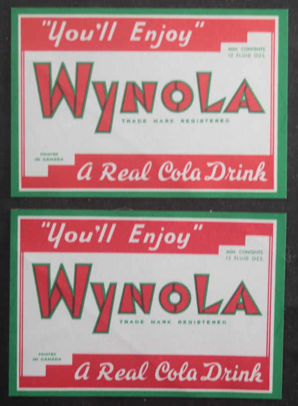 1950s-60s Canada Manitoba two Wynola Cola labels