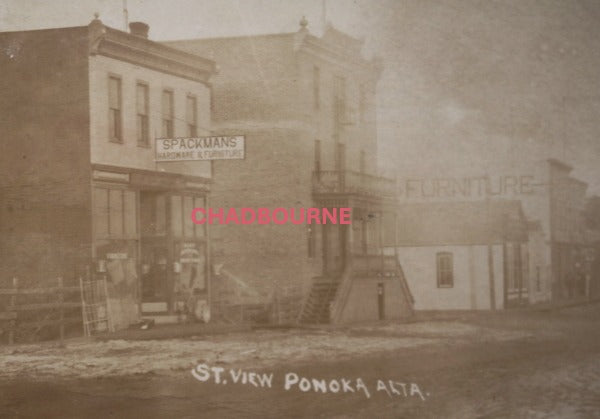 Pre-1910 Canada photo postcard of main street Ponoka Alberta