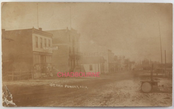 Pre-1910 Canada photo postcard of main street Ponoka Alberta