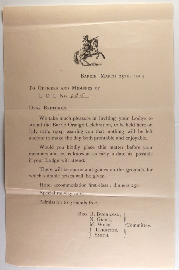 1904 Canada Barrie ON Orange Lodge commemoration 'Battle of the Boyne’