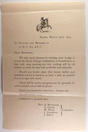 1904 Canada Barrie ON Orange Lodge commemoration 'Battle of the Boyne’