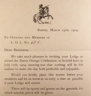 1904 Canada Barrie ON Orange Lodge commemoration 'Battle of the Boyne’