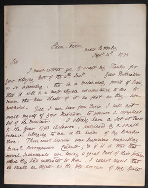 1794 UK letter Lord Auckland to French émigré royalist journalist Peltier
