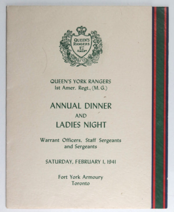1941 WW2 Canada Toronto Annual Dinner Queen’s York Rangers