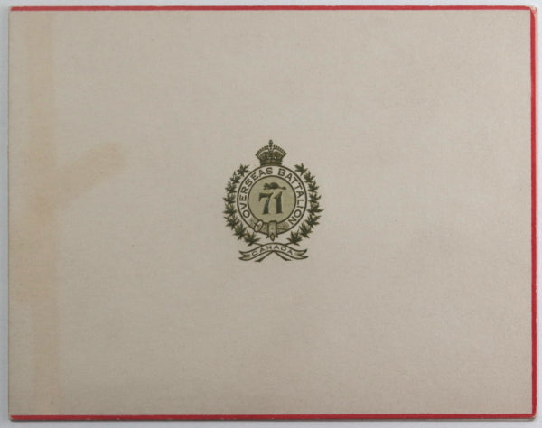 WW1 Canada 71st Overseas Battalion card