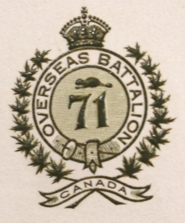 WW1 Canada 71st Overseas Battalion card