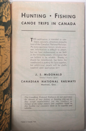c. 1950 Canada CNR guide to Hunting, Fishing and Canoe Trip