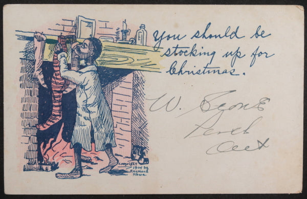 1905 USA postcard Christmas stocking African-American boy