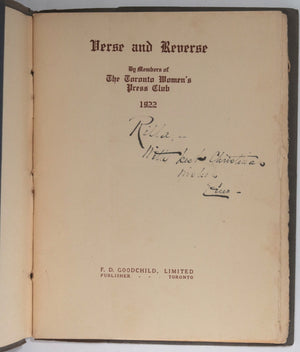 1922 Canada Toronto Women's Press ‘Verse & Reverse’ (L.M. Montgomery)