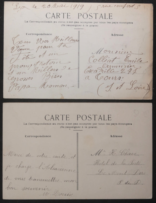 c. 1919 France Guerre 14-18 carte postales images timbres découpés.