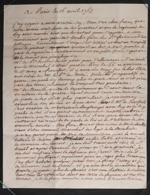 1762 France Paris lettre Guerre 7 ans,nouvelles militaires
